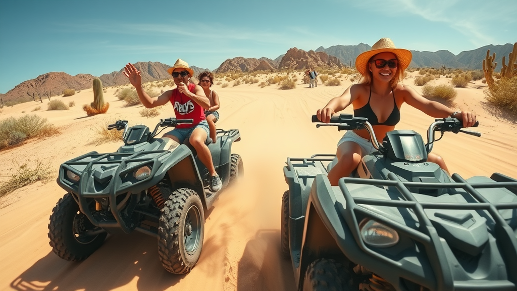 Adventurous ATV riders in Los Cabos desert during cabo sightseeing tour